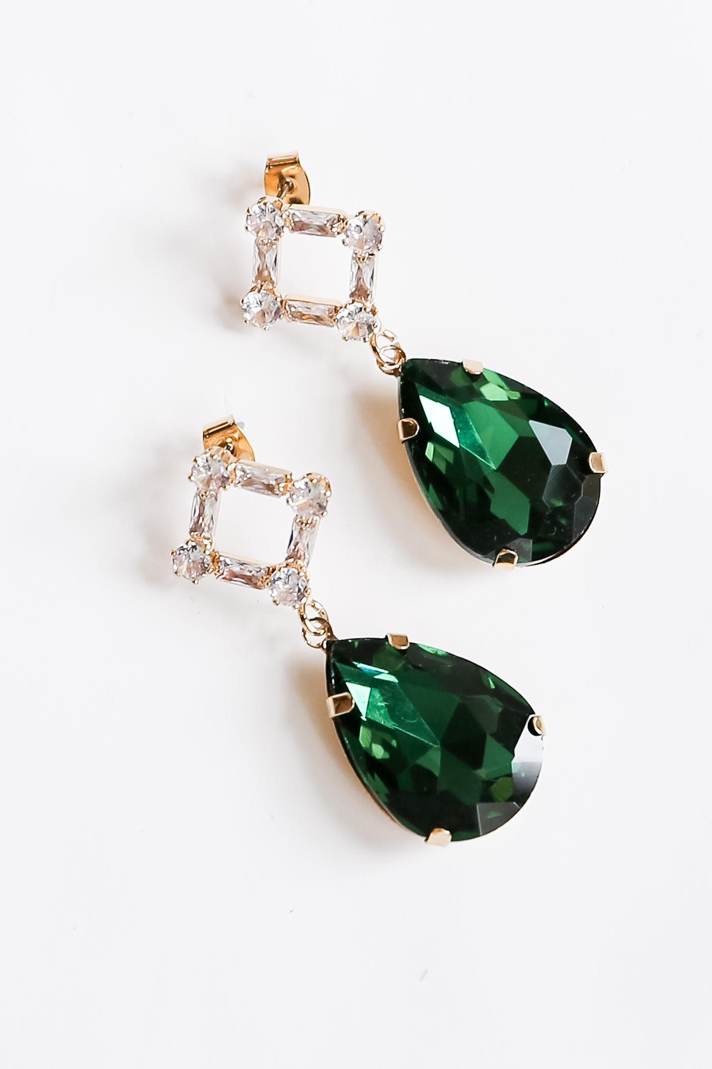 green Gemstone Drop Earrings