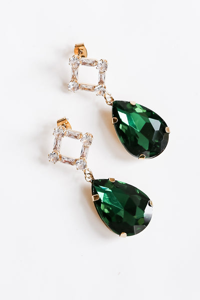 green Gemstone Drop Earrings