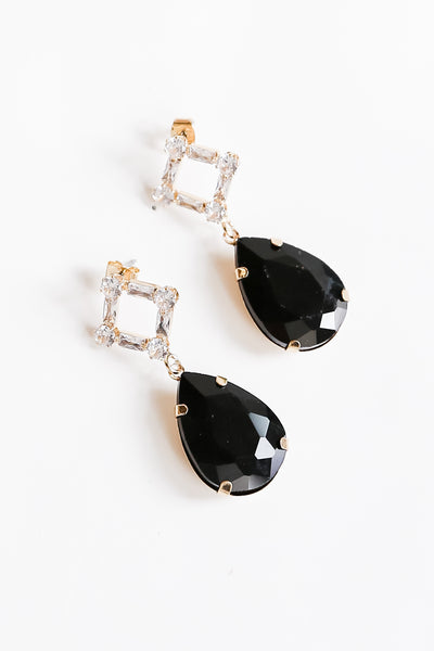 black Gemstone Drop Earrings