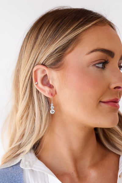 Gold Rhinestone Drop Earrings on model