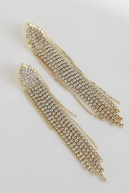 Gold Rhinestone Fringe Earrings