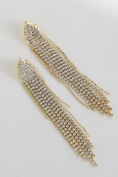 Gold Rhinestone Fringe Earrings