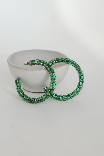 cute green Gemstone Hoop Earrings