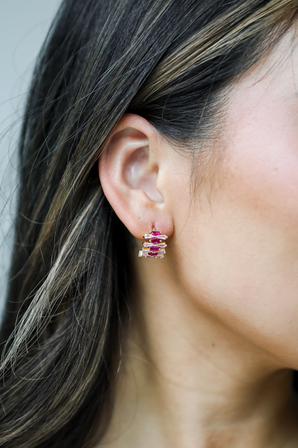Pink Gemstone Mini Hoop Earrings