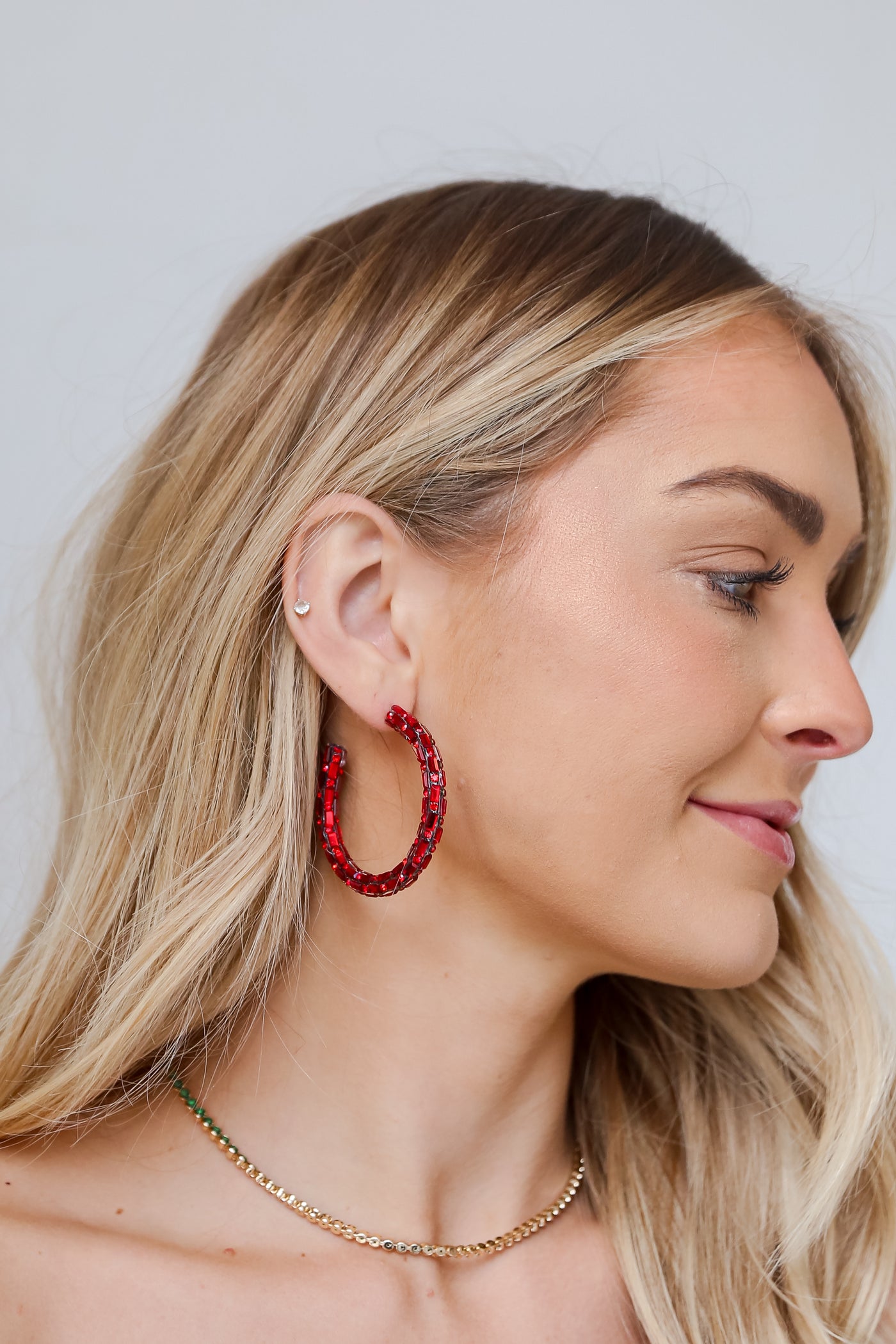 cute red Gemstone Hoop Earrings