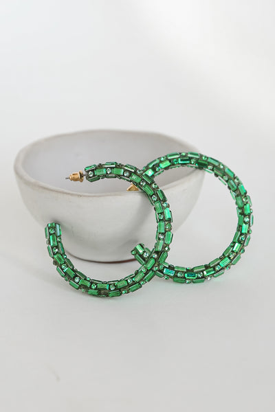 green Gemstone Hoop Earrings
