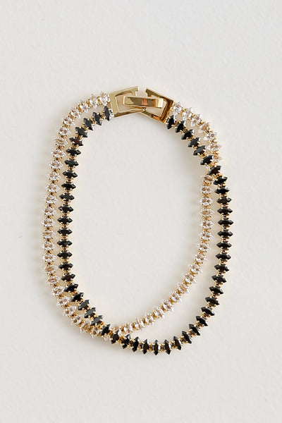 Gold Rhinestone Layered Chain Bracelet