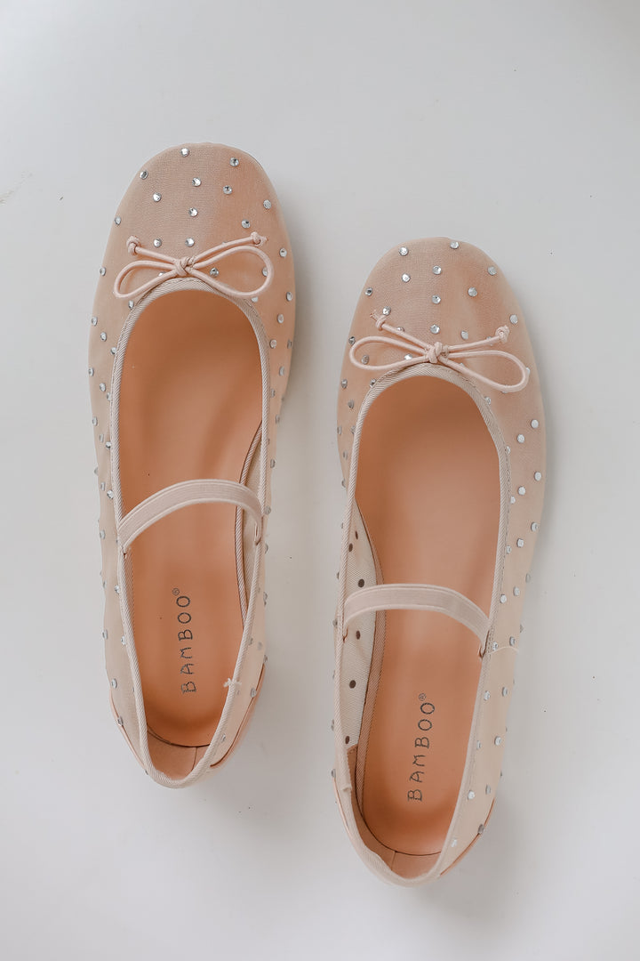 Living For Love Nude Mesh Rhinestone Ballet Flats