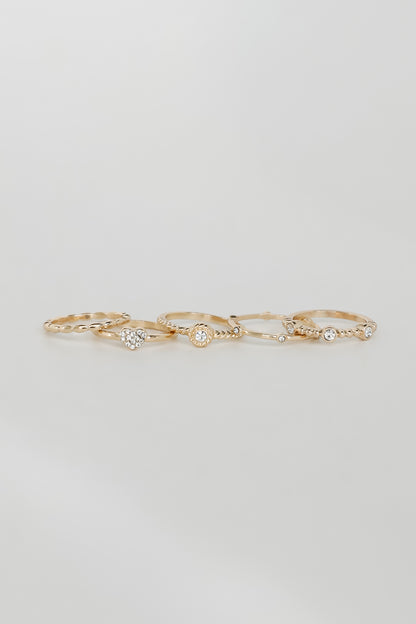 Ariana Gold Rhinestone Heart Ring Set