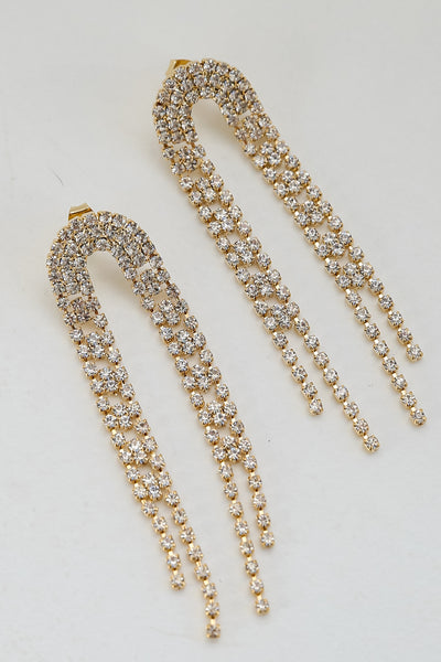 Gold Rhinestone Fringe Earrings