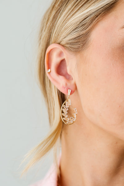 Gold Rhinestone Oval Earrings for women