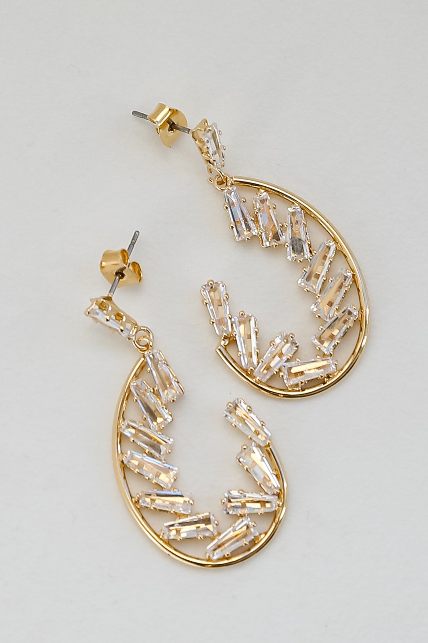 Gold Rhinestone Oval Earrings