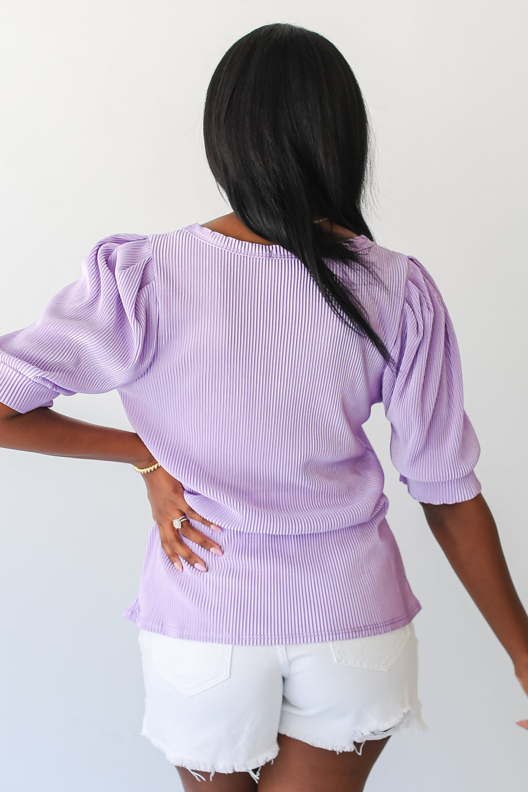 lavender Plisse Top back view