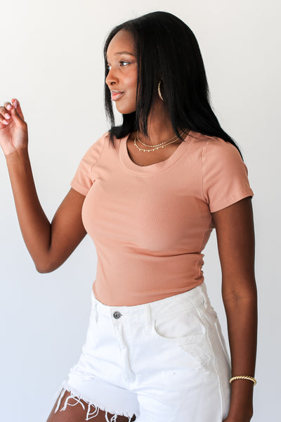 tan Everyday Ribbed Bodysuit side view