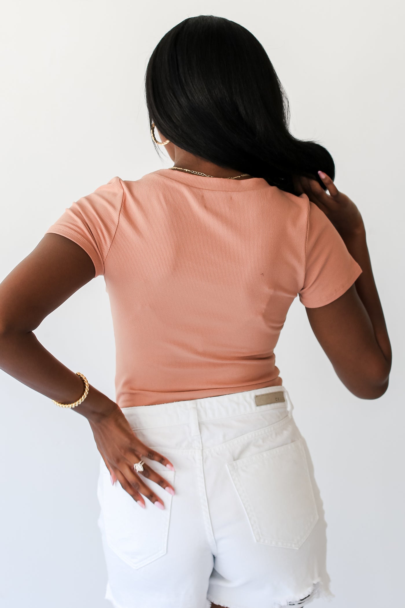 tan Everyday Ribbed Bodysuit back view