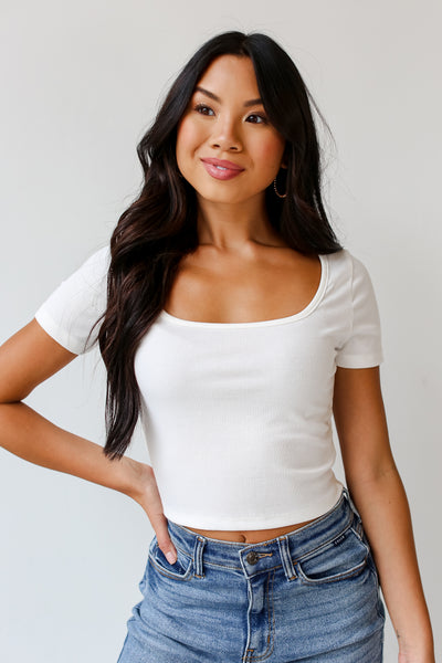 white Ribbed Crop Top