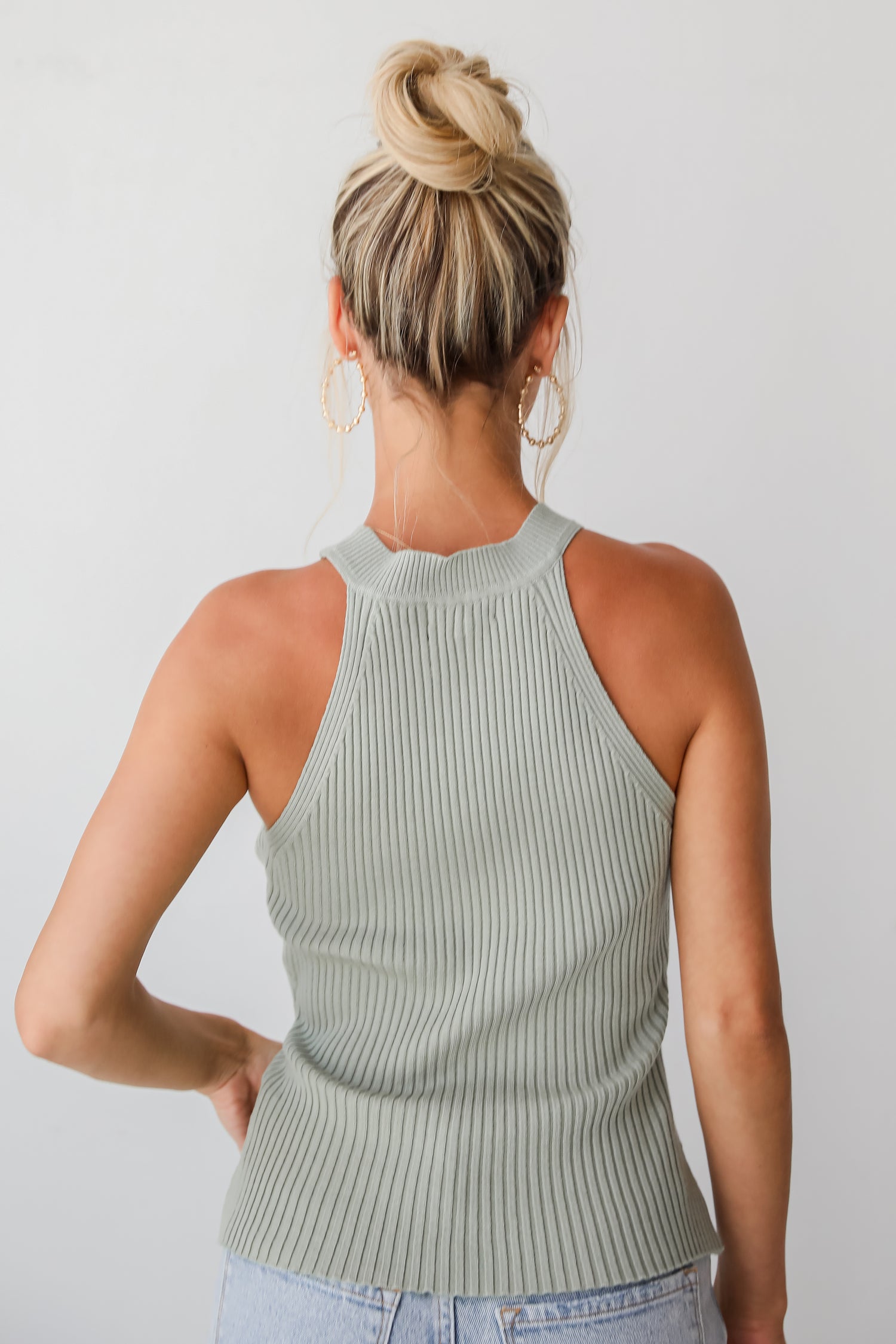 sage ribbed Knit Tank