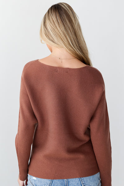 brown Ribbed Knit Sweater back view