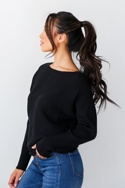 black Ribbed Knit Sweater side view