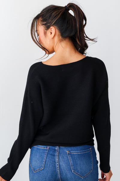 black Ribbed Knit Sweater back view