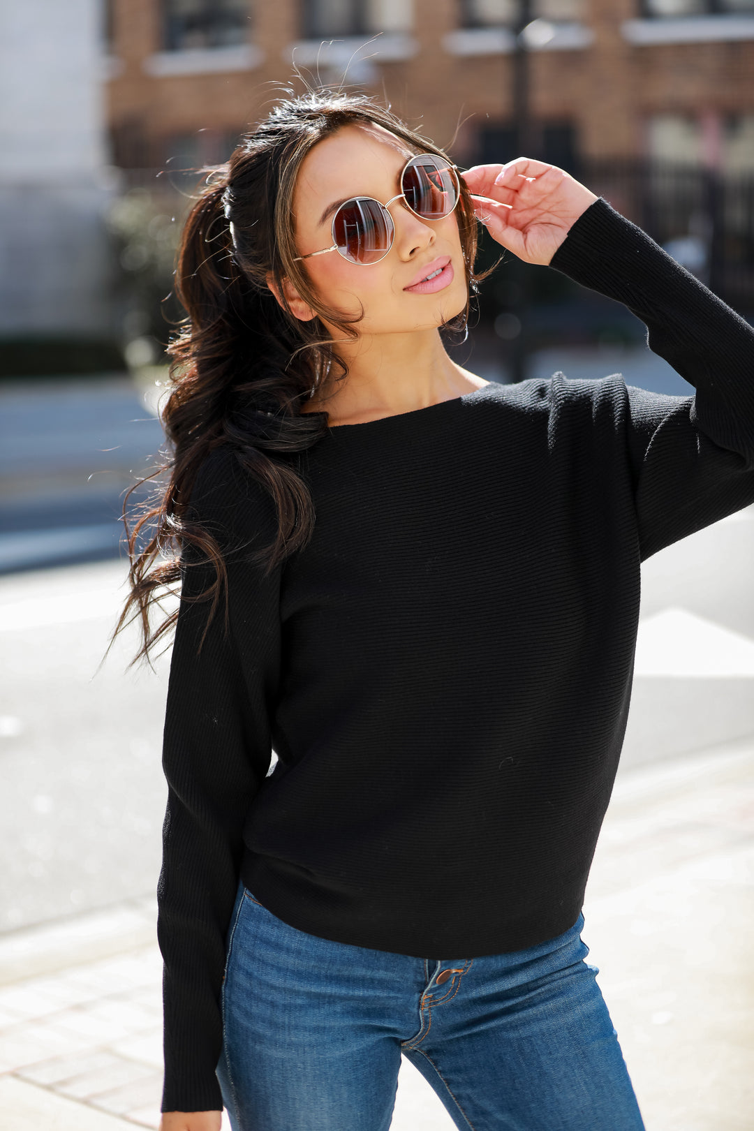 black Ribbed Knit Sweater