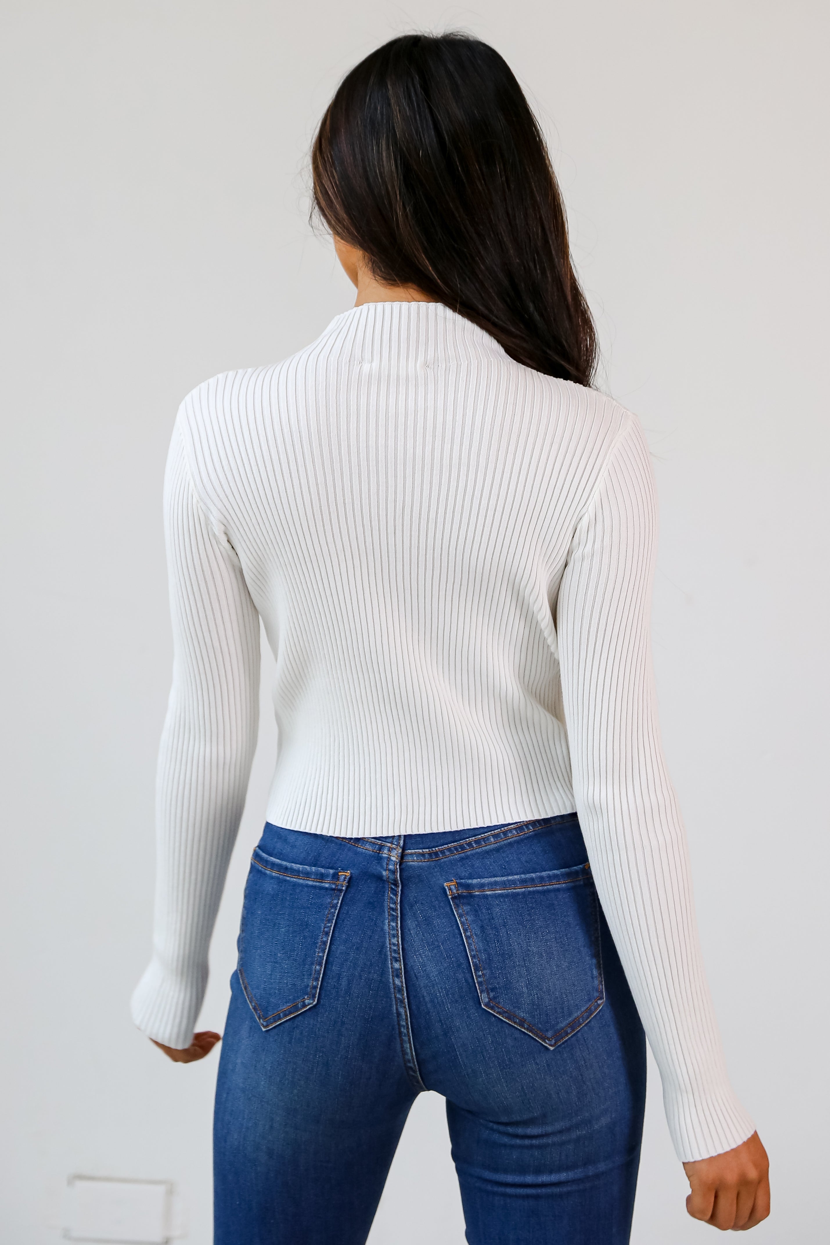 white Ribbed Mock Neck Top for layering