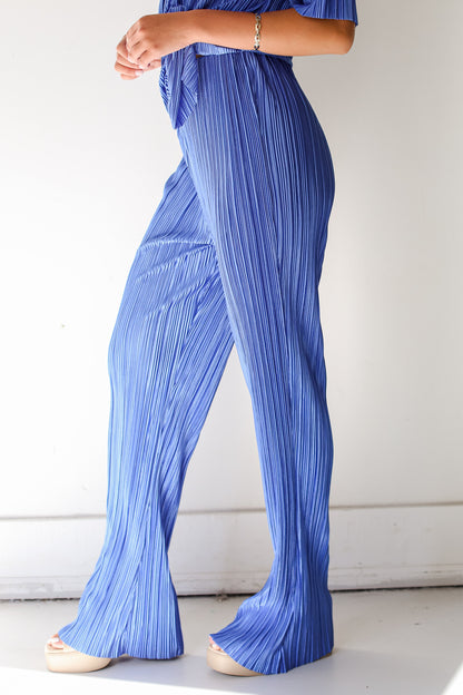 blue Plisse Satin Pants side view