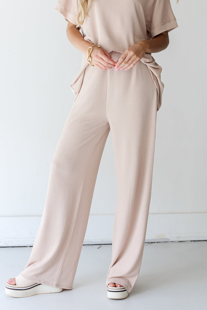 taupe Corded Lounge Pants close up