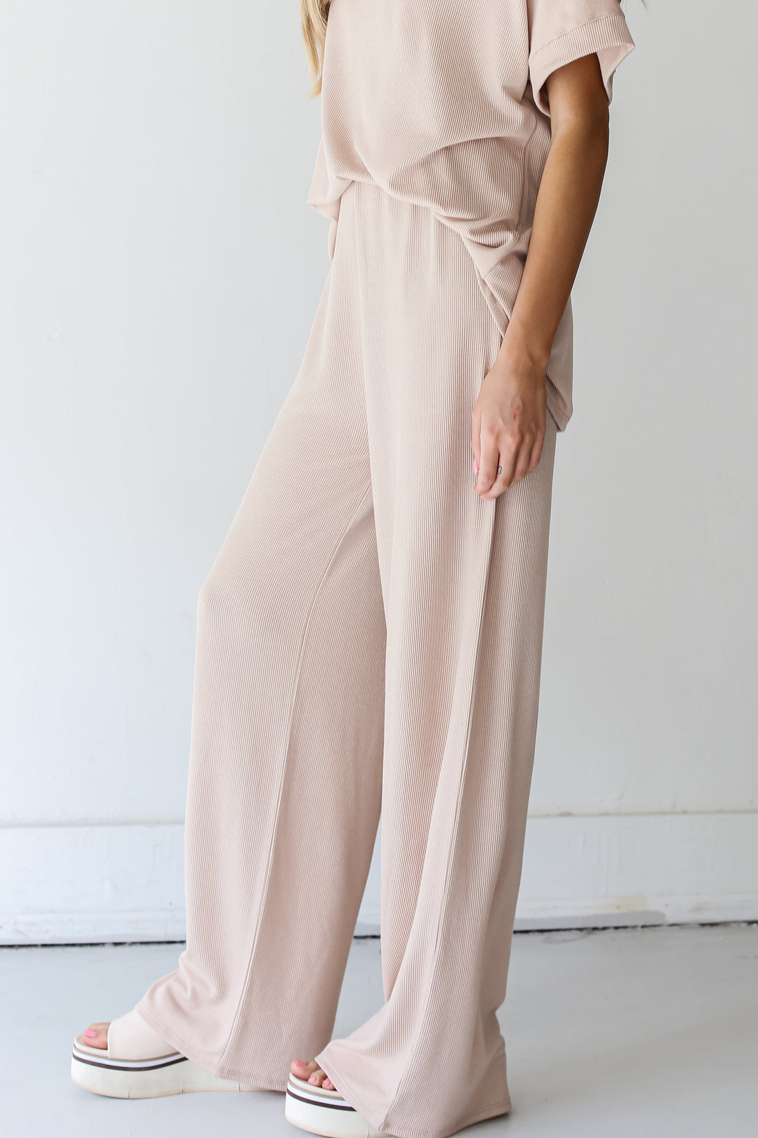 taupe Corded Lounge Pants side view