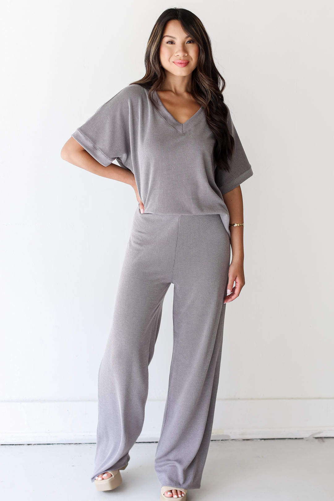 grey Corded Lounge Pants front view