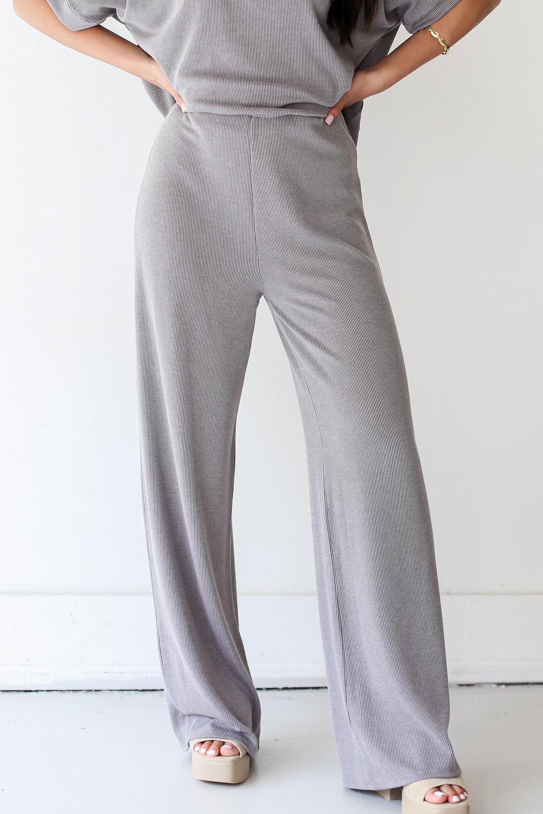 grey Corded Lounge Pants close up