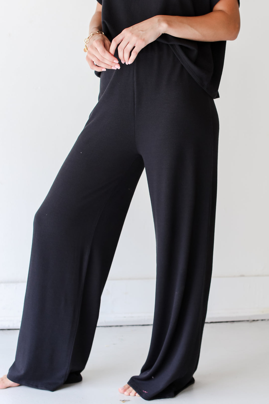 black Corded Lounge Pants side view