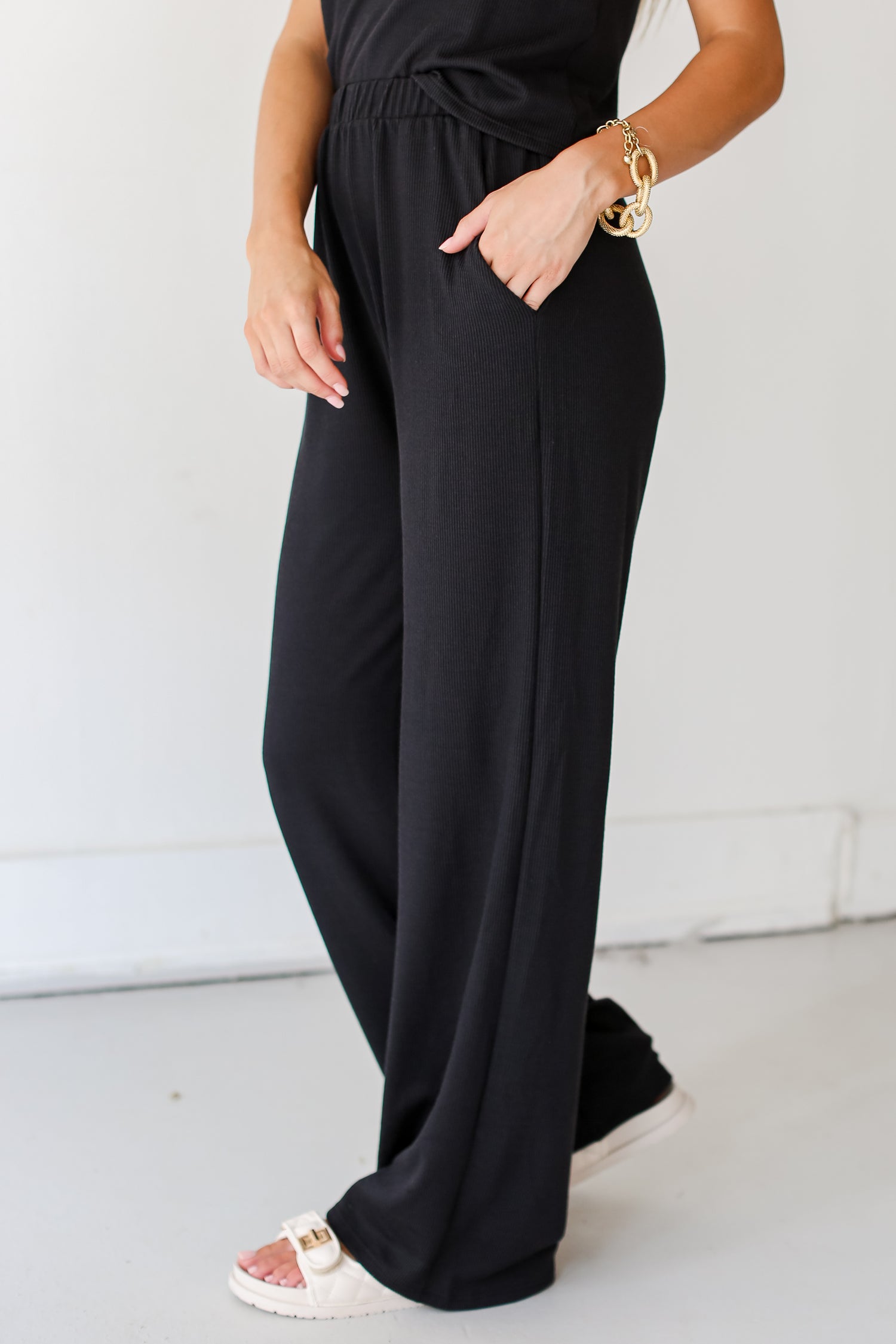 black Corded Lounge Pants side view