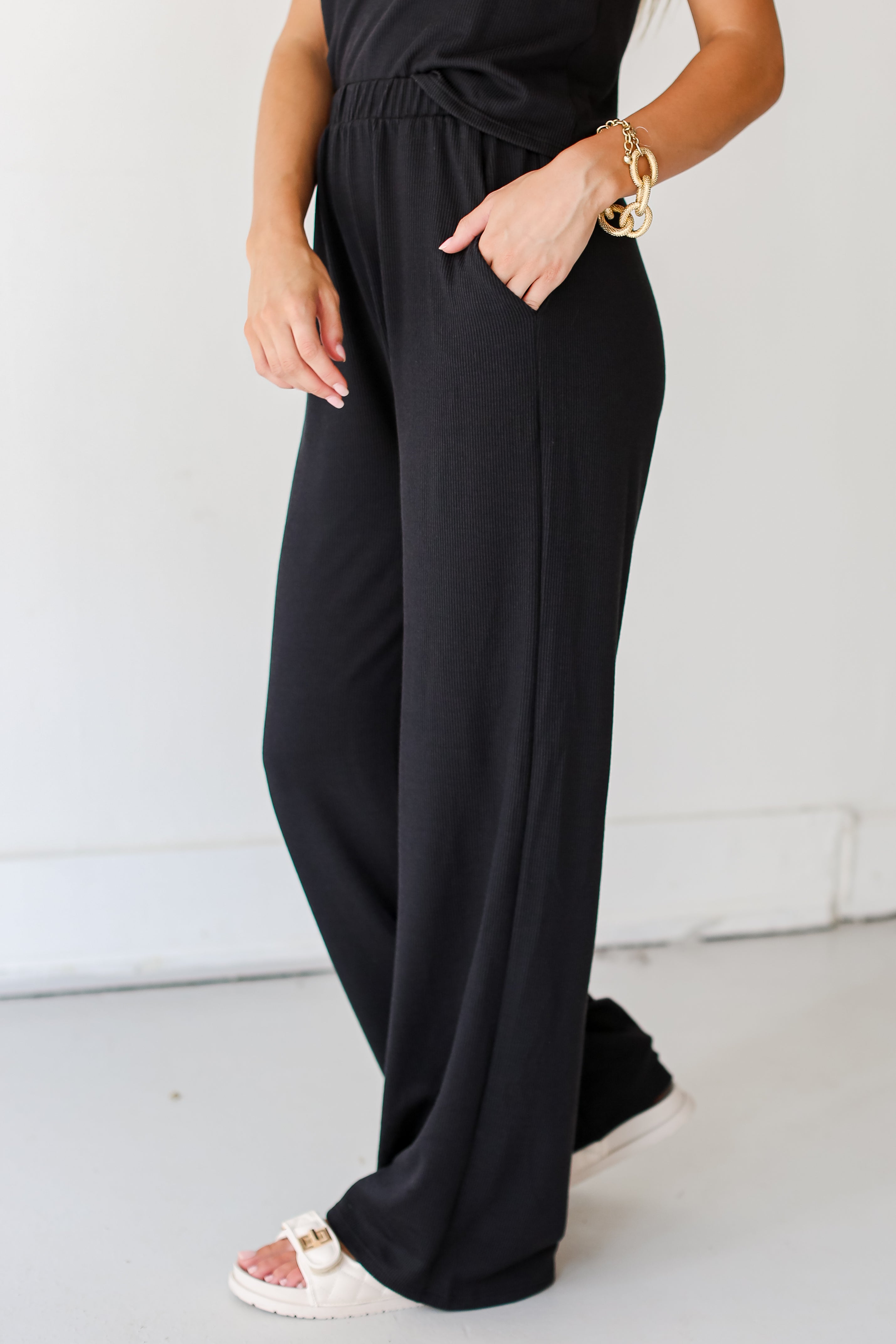 black Corded Lounge Pants side view