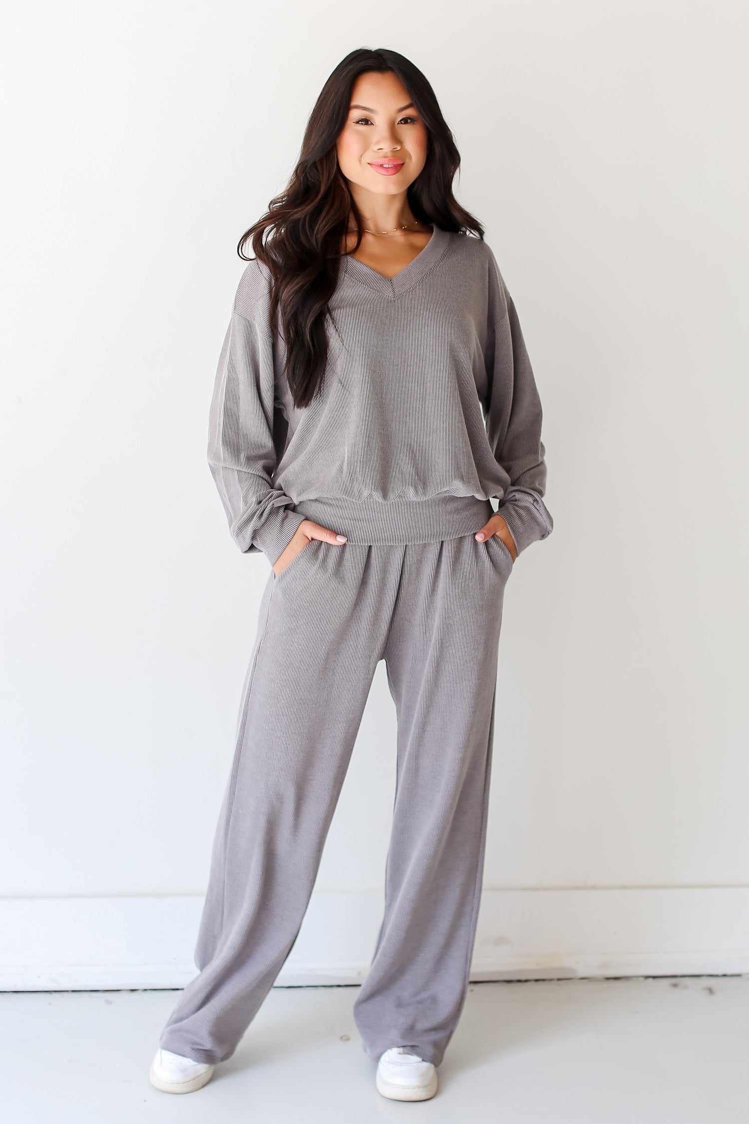 grey Corded Lounge Pants on model