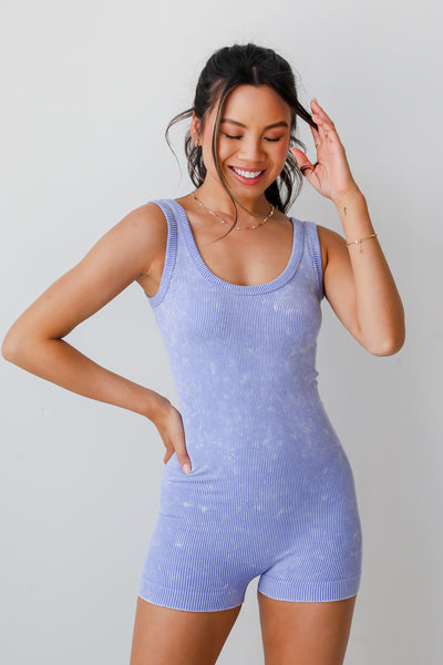 casual purple Ribbed Seamless Romper
