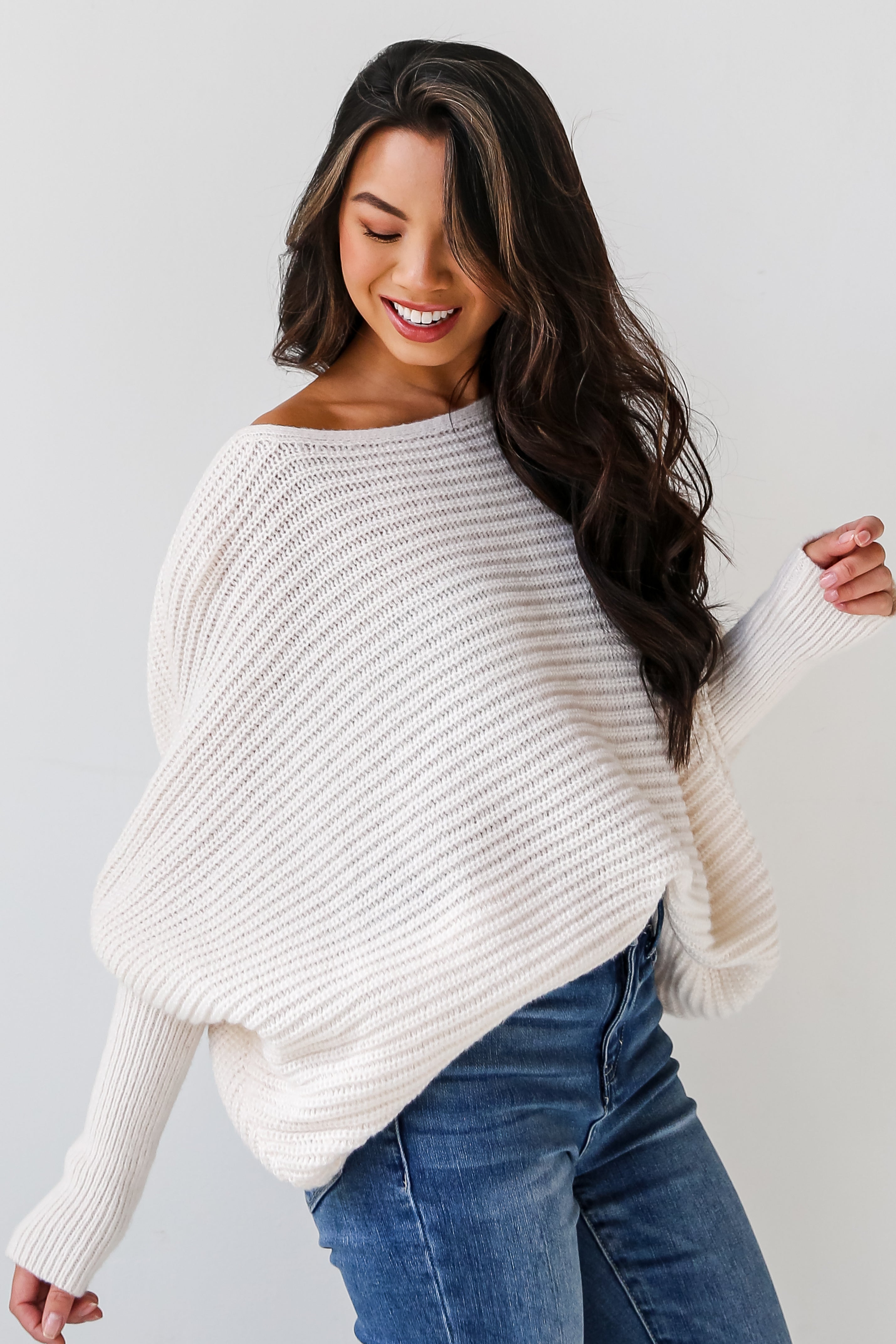 cream Oversized Sweater side view