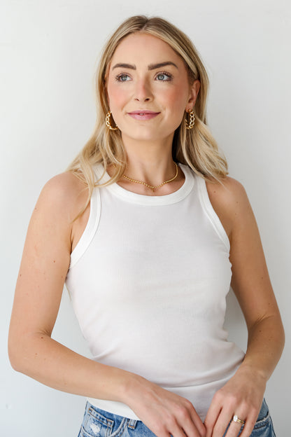 white Ribbed Knit Tank