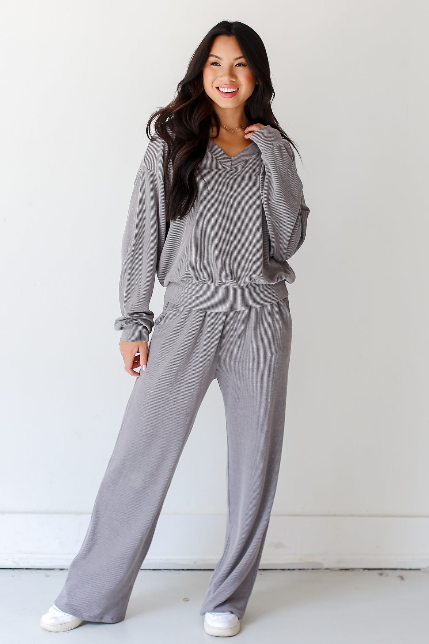 grey Corded Pullover with the matching pants