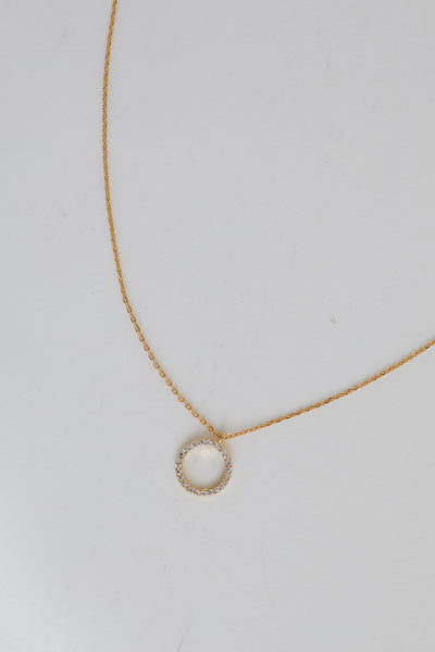 Gold Rhinestone Circle Charm Necklace