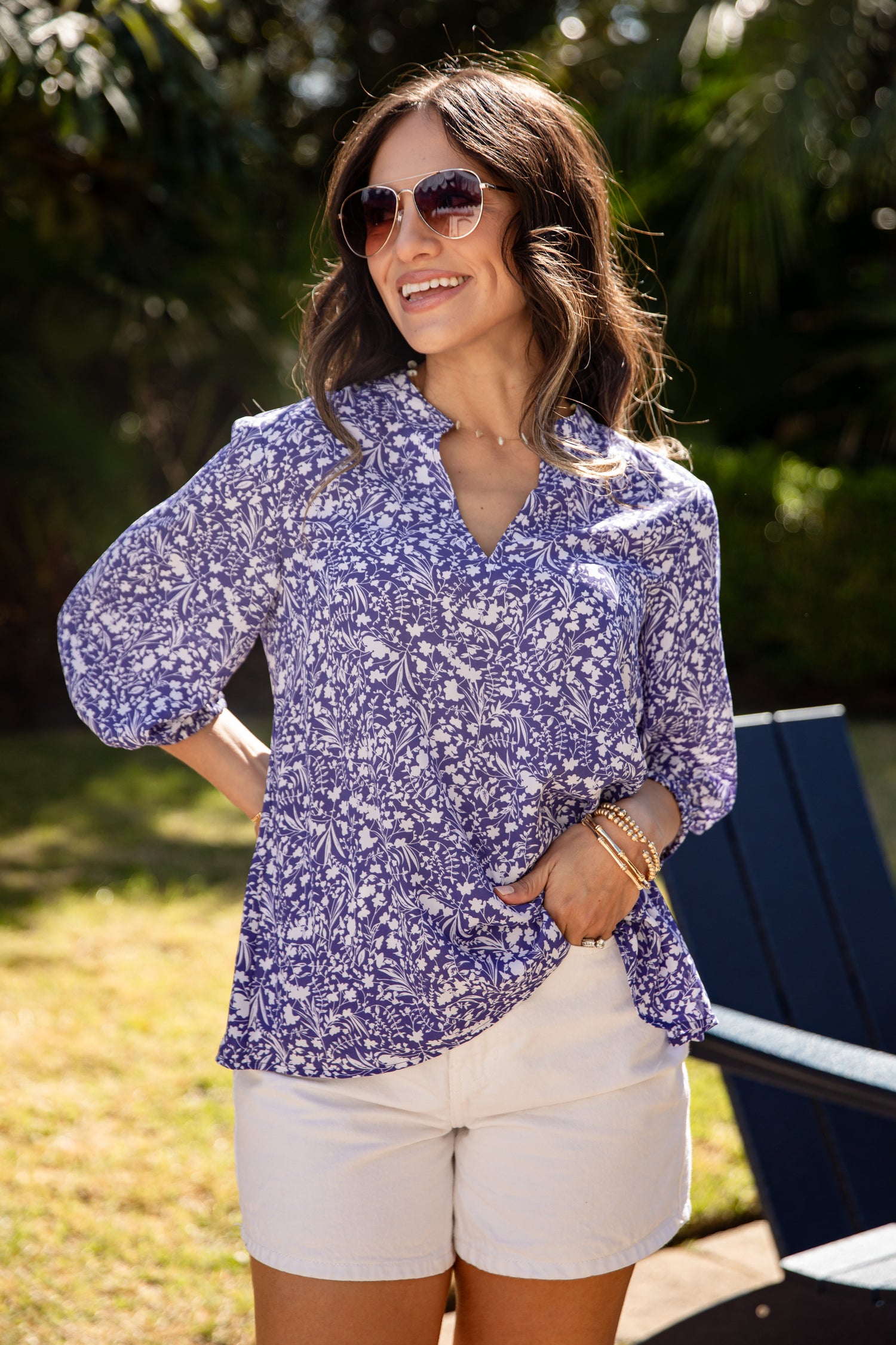 Trendy Royal Blue Floral Blouse | Women's Tops | ShopDressUp Royal Blue / Small Trendy Royal Blue Floral Blouse | Women's Tops | ShopDressUp Royal Blue / Small