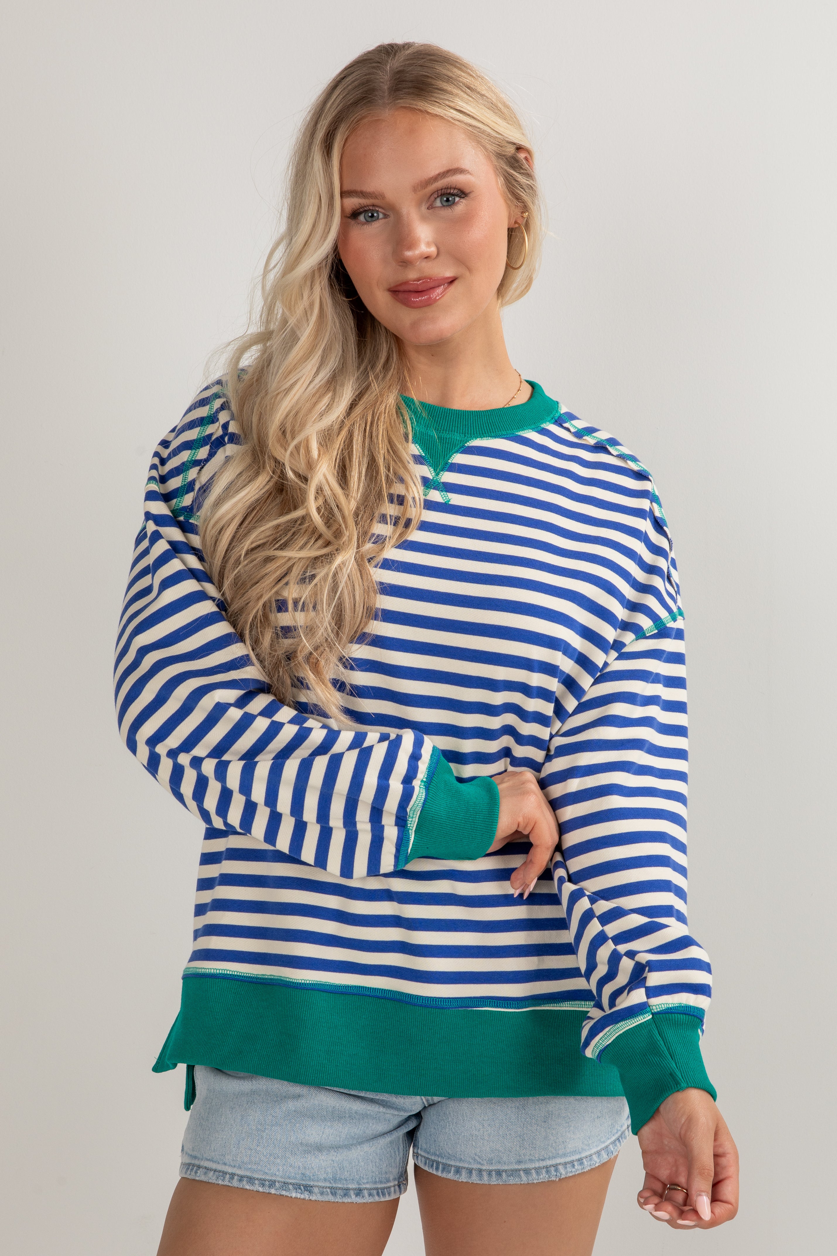 green striped pullover
