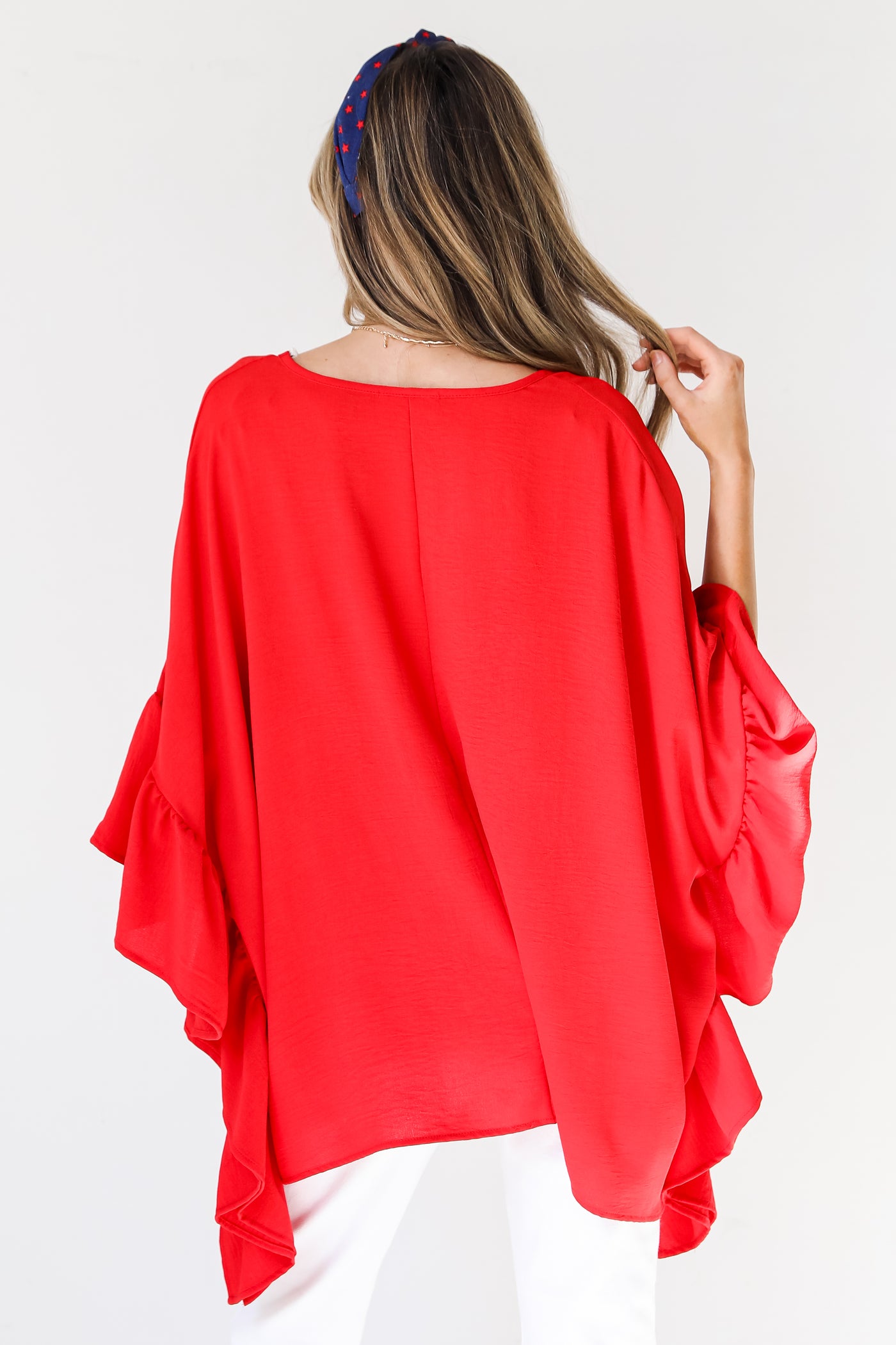 red Oversized Ruffle Blouse back view