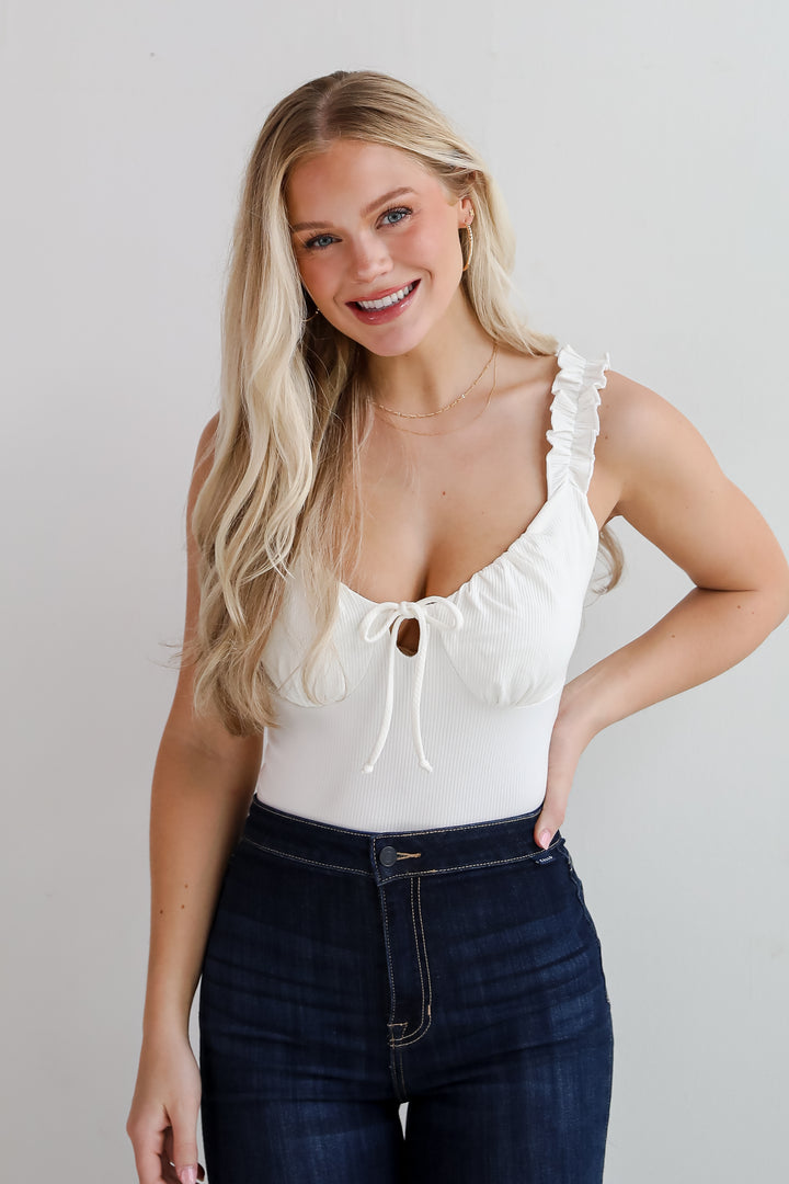 Certainly The Sweetest Ruffle Strap Bodysuit