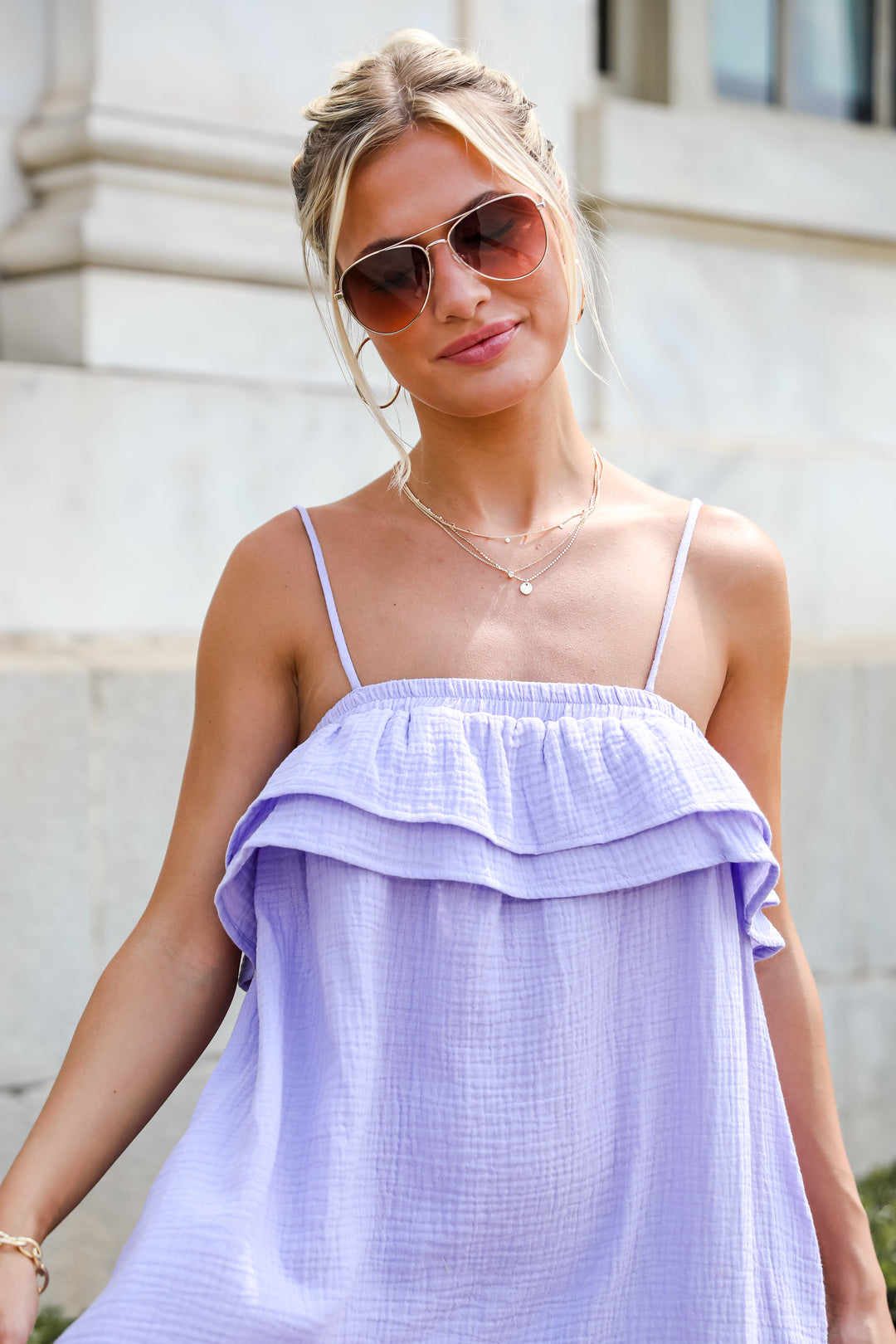 cute lavender Linen Mini Dress