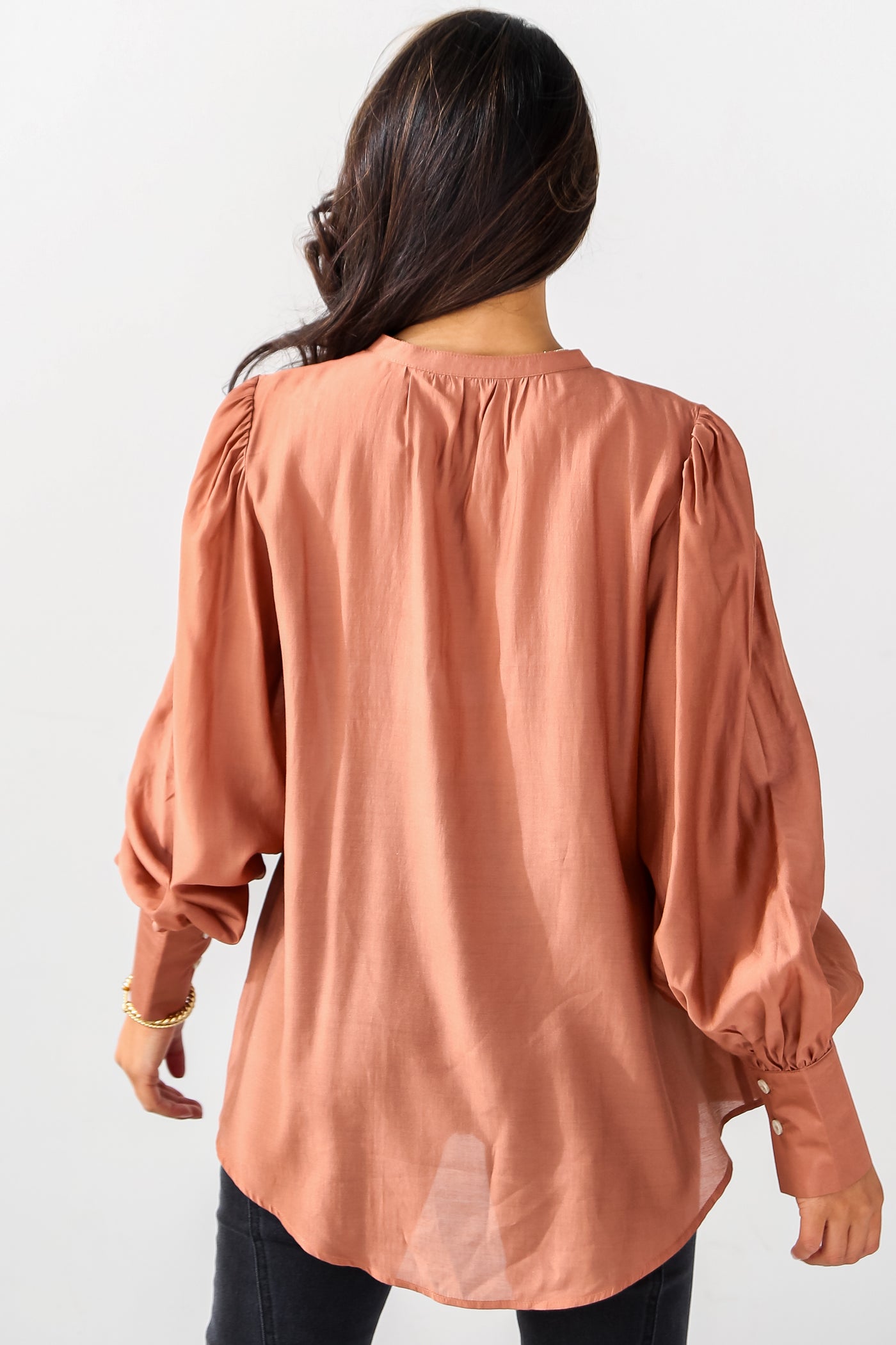rust button up blouse