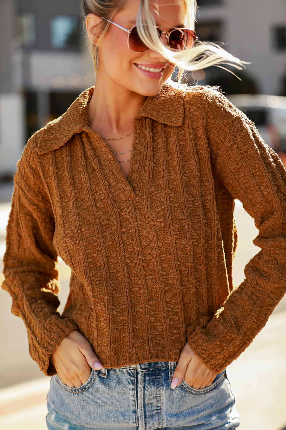 cute Camel Collared Sweater