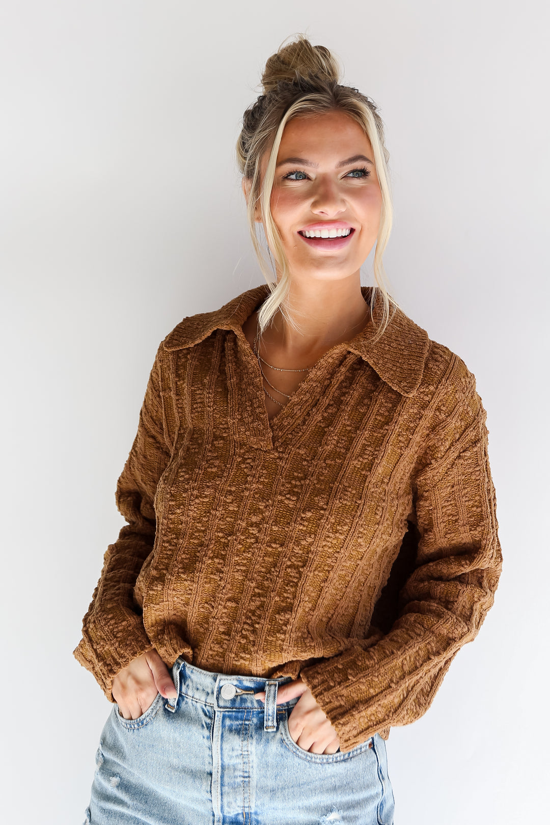 Camel Collared Sweater front view