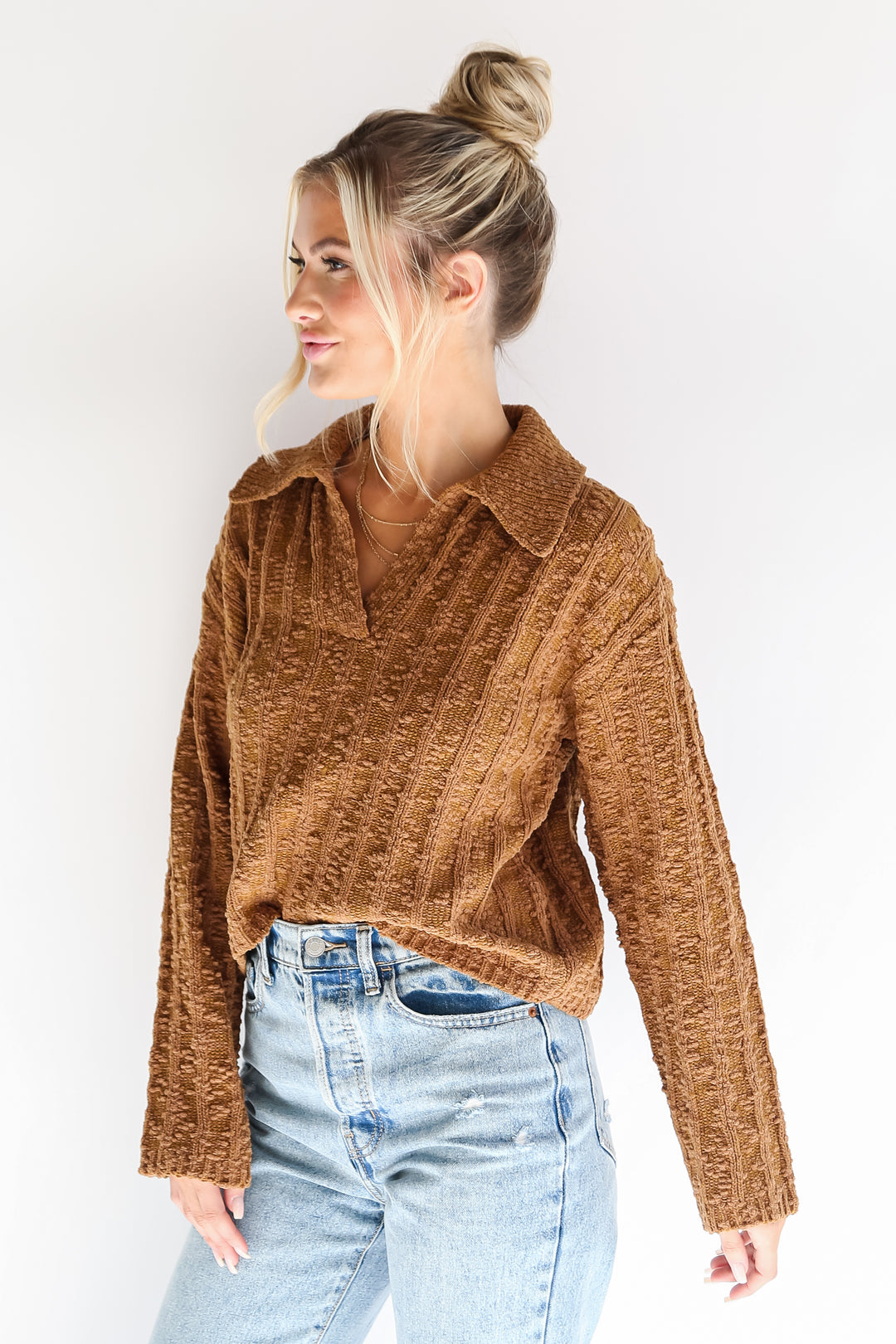 Camel Collared Sweater side view