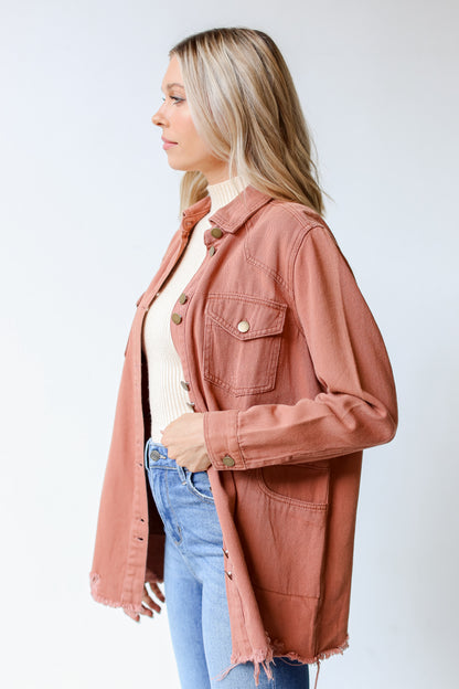 rust Distressed Denim Jacket side view